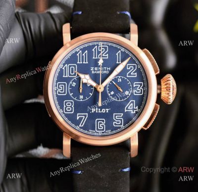 Japan Grade Zenith x Bamford Pilot Chronograph Watch in Rose Gold Case 47mm